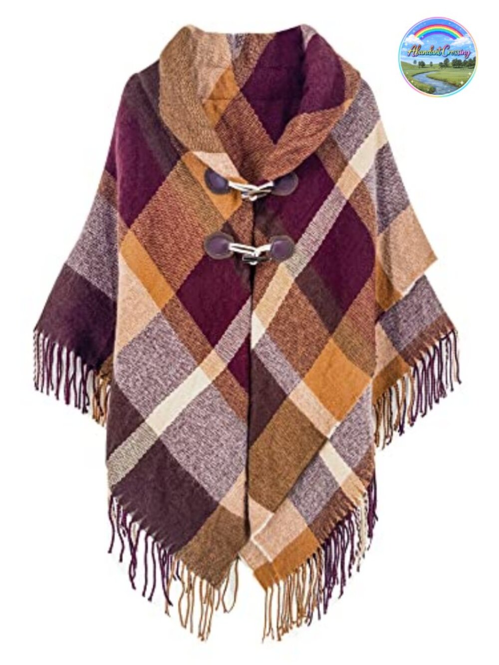 Plaid Shawl Wrap Open Front Poncho Cape 100% Acrylic Tassel Women's Fall Winter